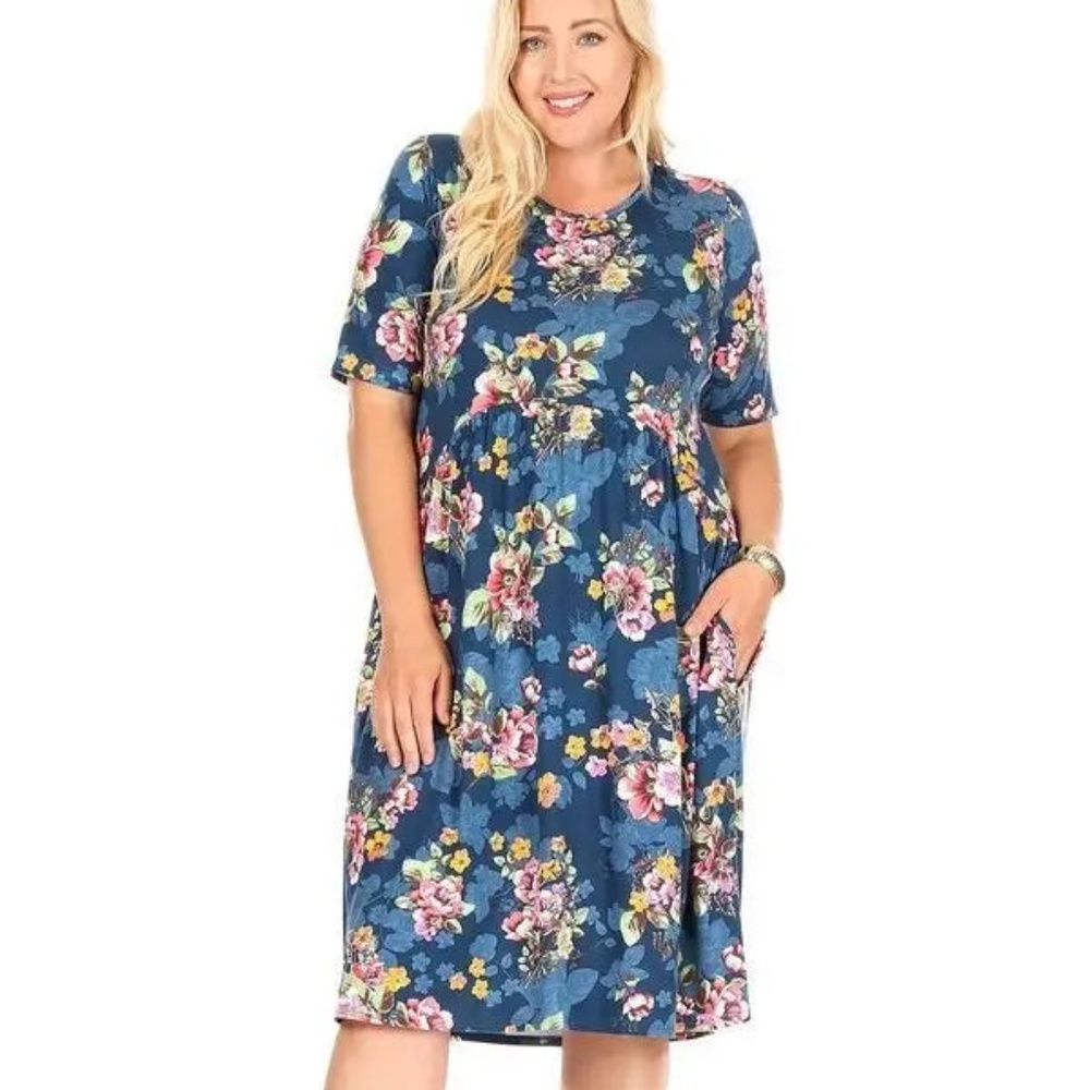 Blue floral midi dress